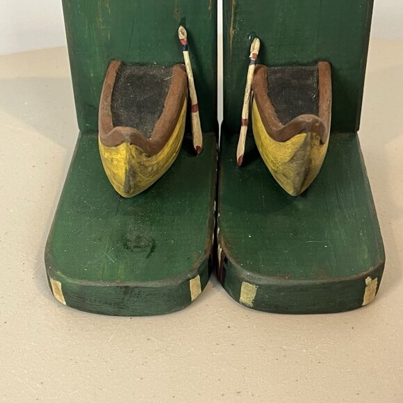 Wooden Canoe Bookends Green Yellow Rustic Man Cave Boys Room Fishing Lightweight - Picture 8 of 16